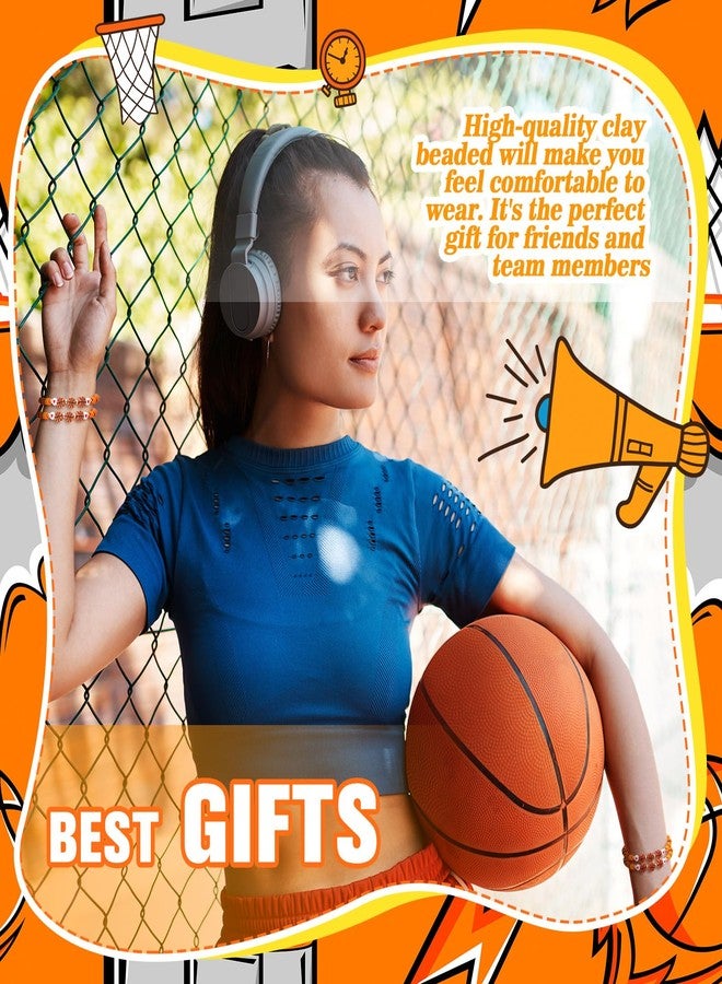 Ecation 20 Set Basketball Bracelets Basketball Gifts Sport Bracelets Team Gift Basketball Bead Bracelet with Inspirational Card for Sport Basketball Team Lovers Players Gifts (Orange,Black) - Image 4